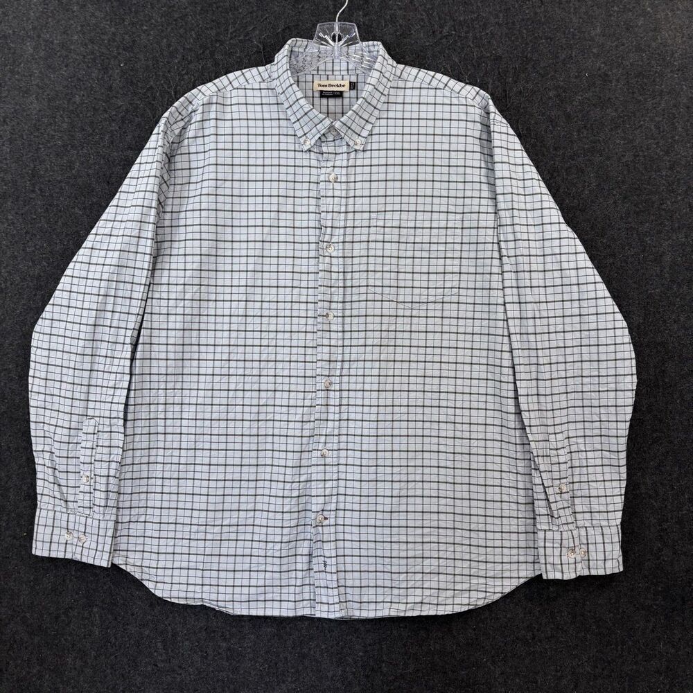 Tom Beckbe Shirt Men's XXL Gray Check 100% Cotton Button Down Pocket Casual